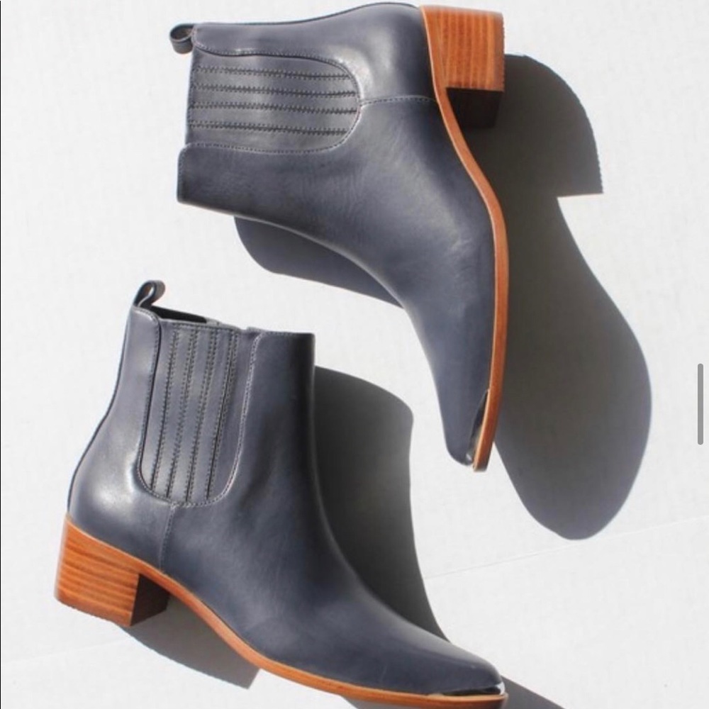 Blue Grey Pointed Toe Booties